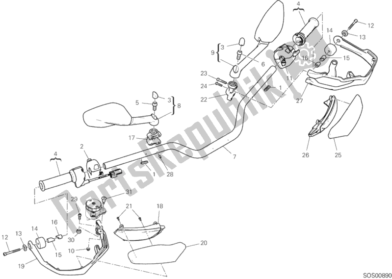 Todas as partes de Guidão do Ducati Multistrada 1260 S Pikes Peak Thailand 2018